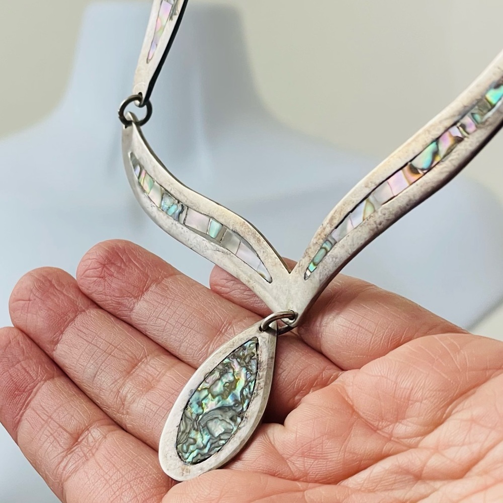 Vintage Silver Abalone Inlaid Necklace